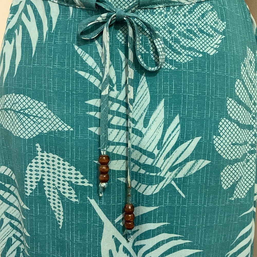 🍋 Aloha Hawaii Aqua Leaf Teal Print Drawstring Coverup L - Picture 5 of 7